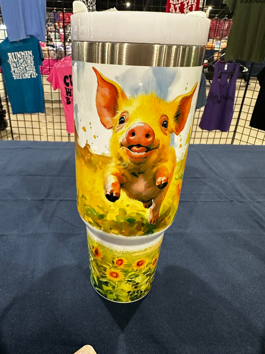 40oz Happy Pig with Sunflowers