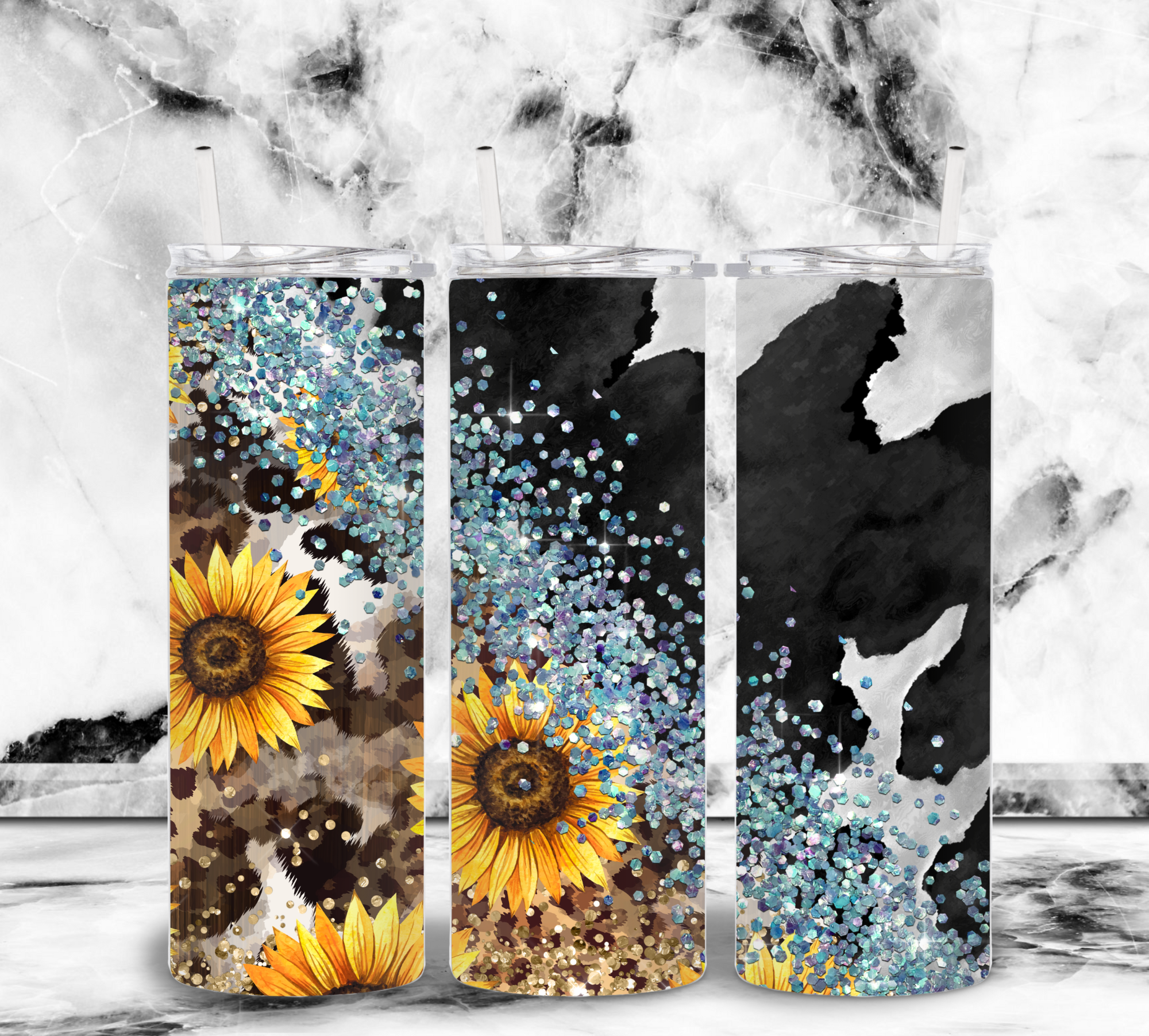 Sunflower glitter cow print