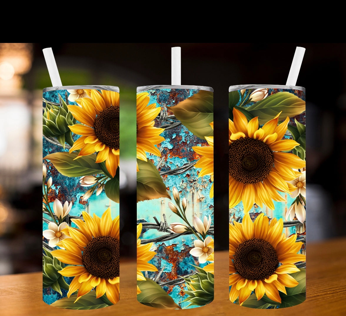 Sunflowers and teal