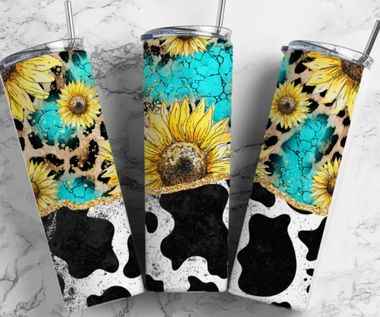 Sunflowers teal and cow hide gold