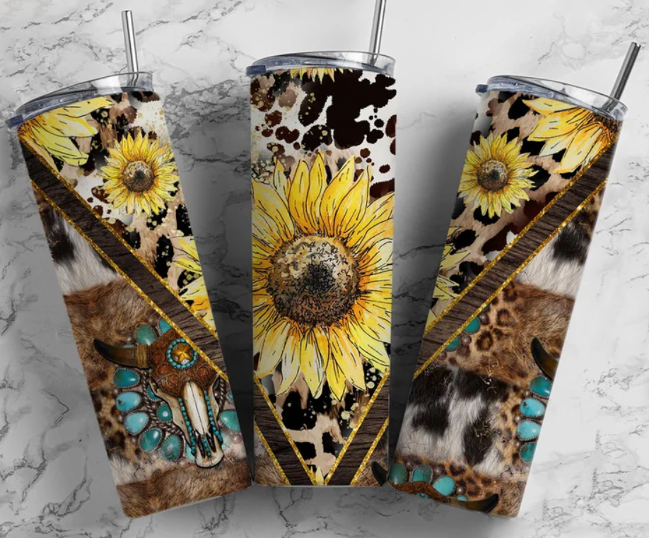 Sunflower cowhide teal