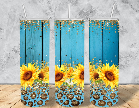 Sunflowers Teal wood gold glitter